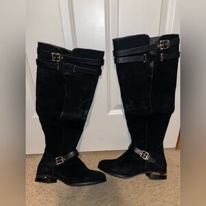 Black Over the Knee/ Thigh High Boots with Gold Buckle Detail 10